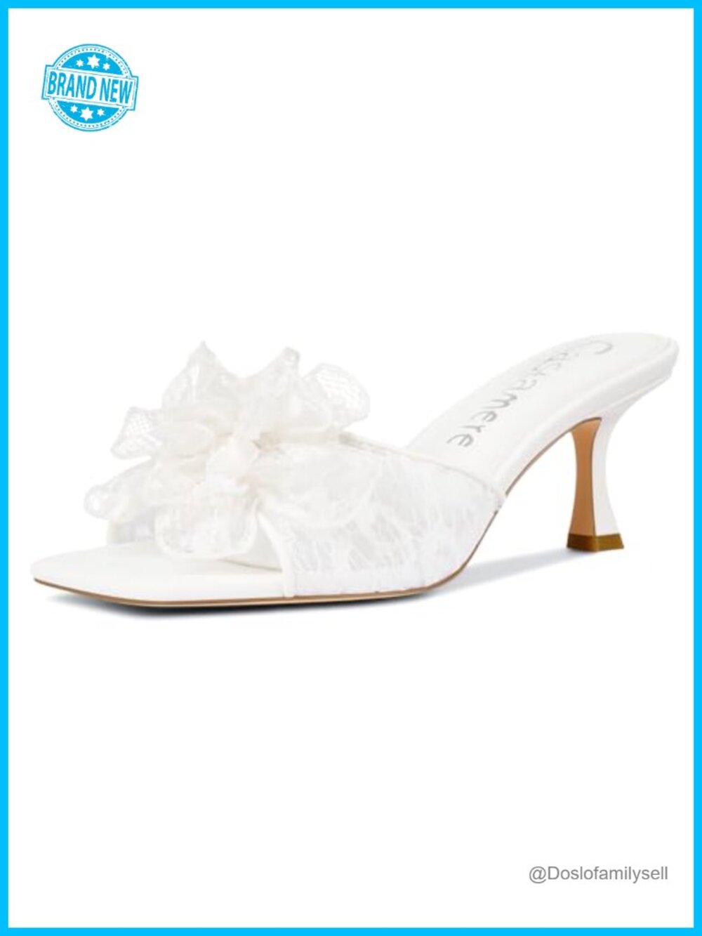 Floral Lace Kitten Heel Sandals Open Square Toe Slip On Mules Wedding